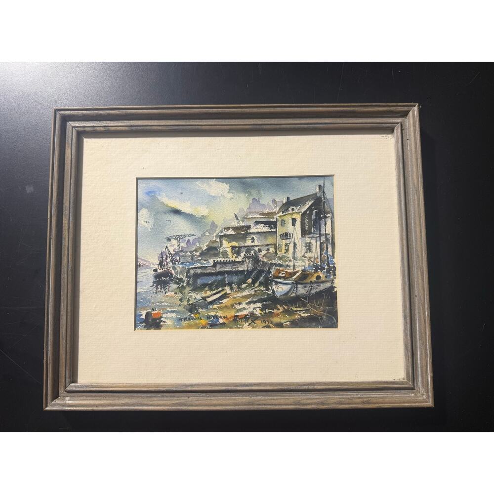 Original Signed Framed Watercolor Painting Coastal Harbor Appledore N Devon 1972